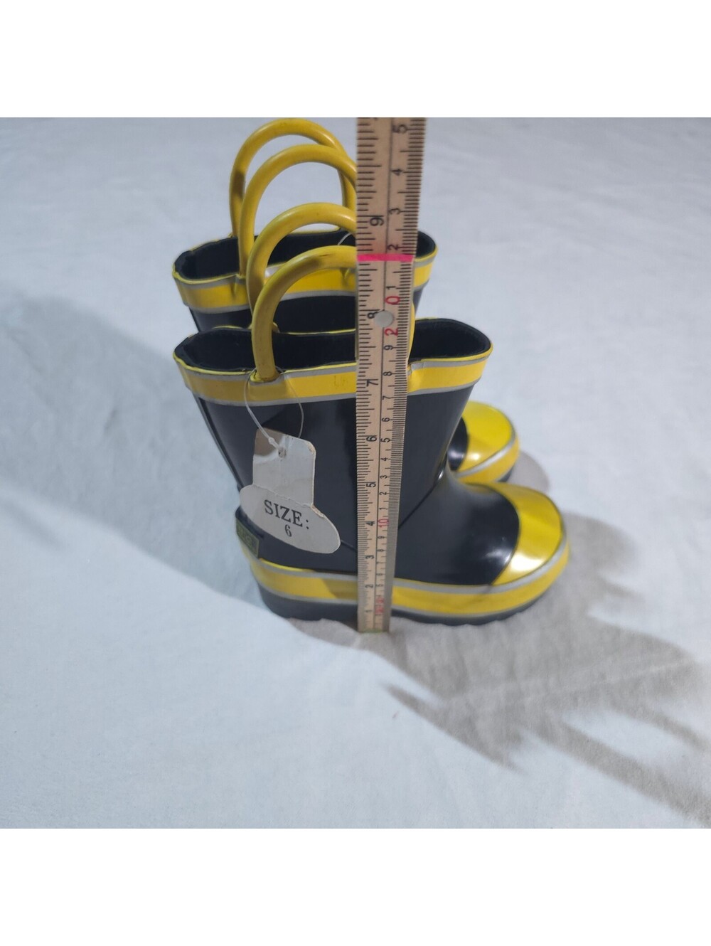 Kids Black and Yellow Rain Boots Size 6
